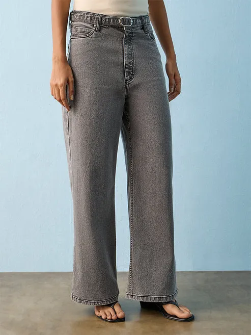 LOV Dark Grey Washed High-Rise Jeans with Belt
